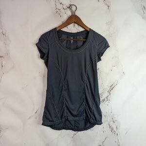 Zella Top Size Small Short Sleeve Gray Womens Athletic Active Tee Mesh Ruched